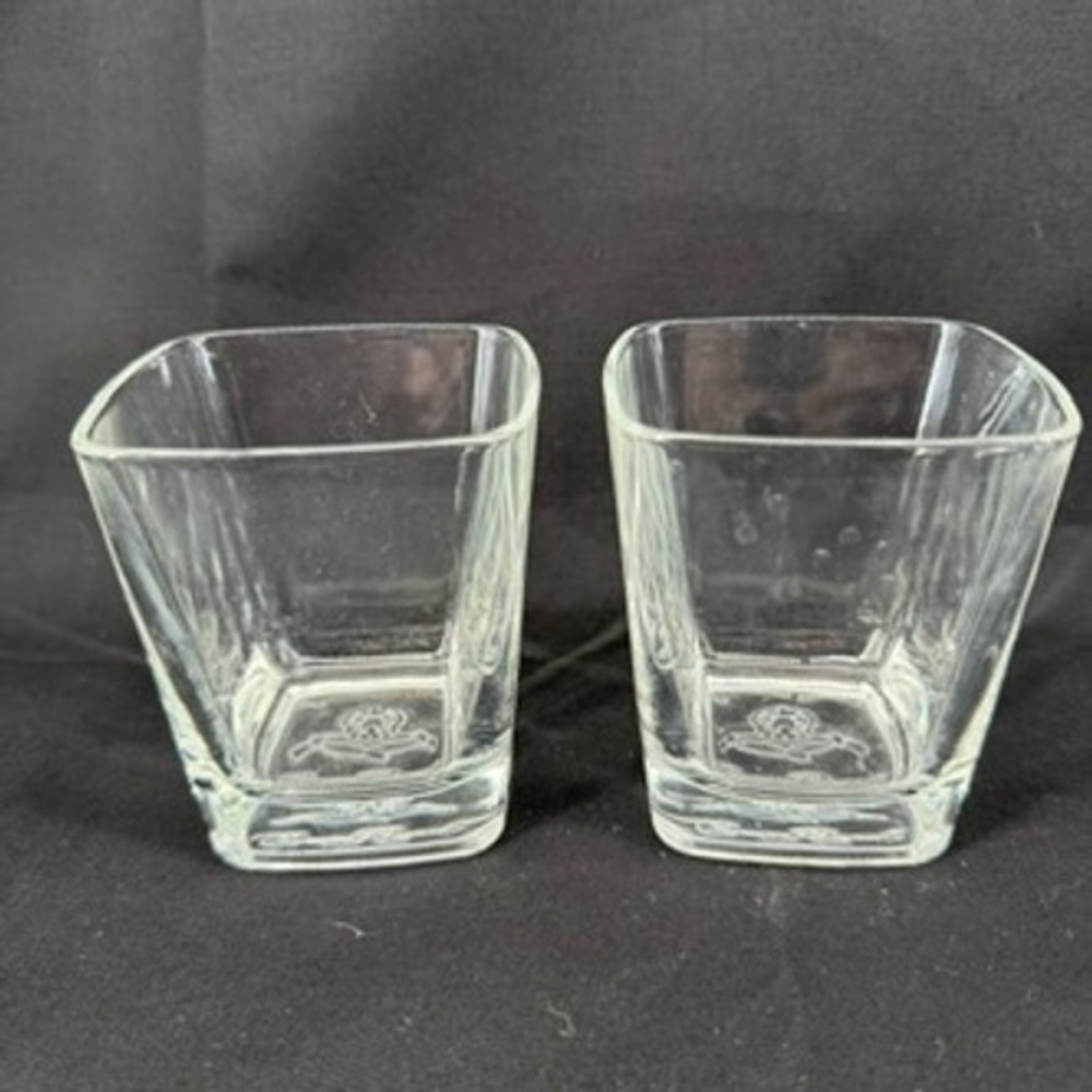 Crown Royal Whiskey Rocks Glasses Set of 2 Square Embossed Bottom Clear Barware